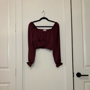 Altar'd State Maroon Long Sleeve Crop Blouse